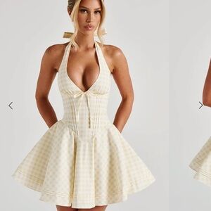 Cream Fit and Flare Halter Dress